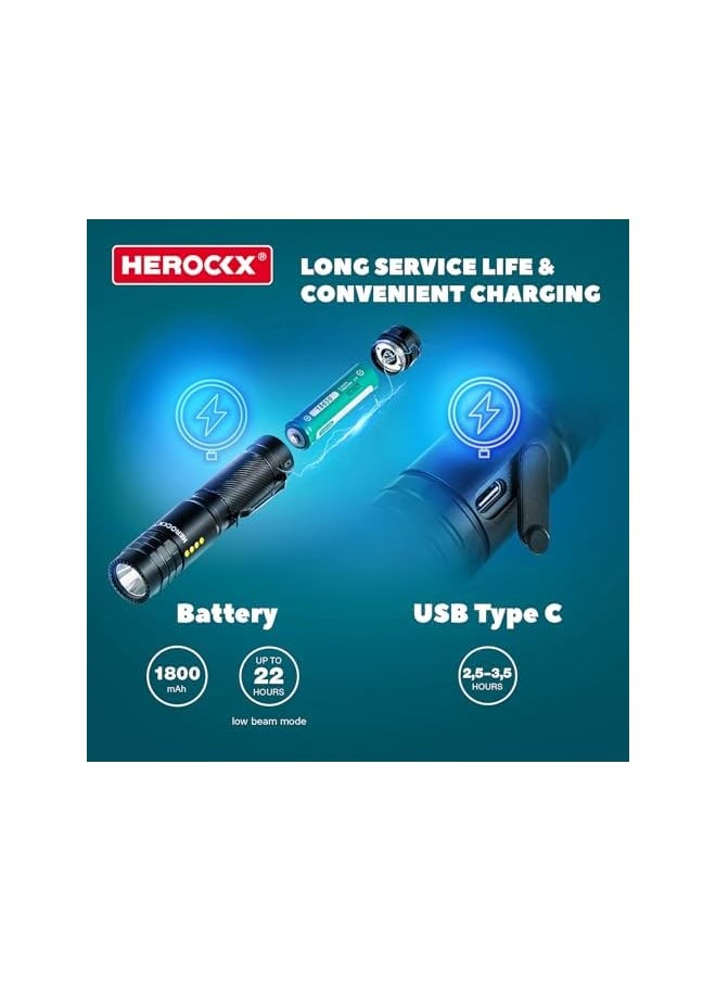 HEROCKX 1800mAh Flashlight Rechargeable LED Flashlights High Lumens, 1000 Lumens Super Bright Tactical Handheld Flashlight powerful, Zoomable, Waterproof, Long Lasting Flashlight for Hiking Camping Gift  - Image 4