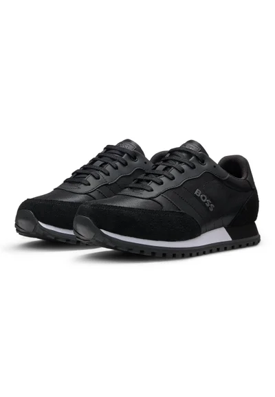 BOSS Logo-trim trainers with faux-leather details
