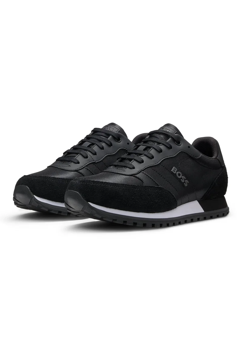 Logo-trim trainers with faux-leather details