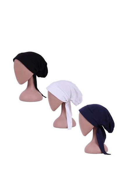 Full cotton hijab headband with front support - elastic and tie at the back - 3 pieces
