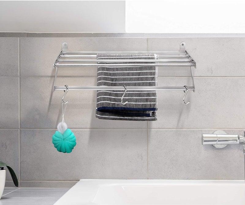 Bhagwati BHAGWATI Stainless Steel Wall Mounted Clothe Drying Rack Stand Hanger Towel Bar Stand with 5 Bars with 3 Extra Hooks for BathroomBalconyKitchen  - Image 2