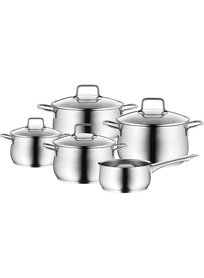 WMF Mattea 5-Piece Induction Saucepan Set with Glass Lid, Polished Cromargan Stainless Steel, Induction Pots Set, Uncoated - Image 1