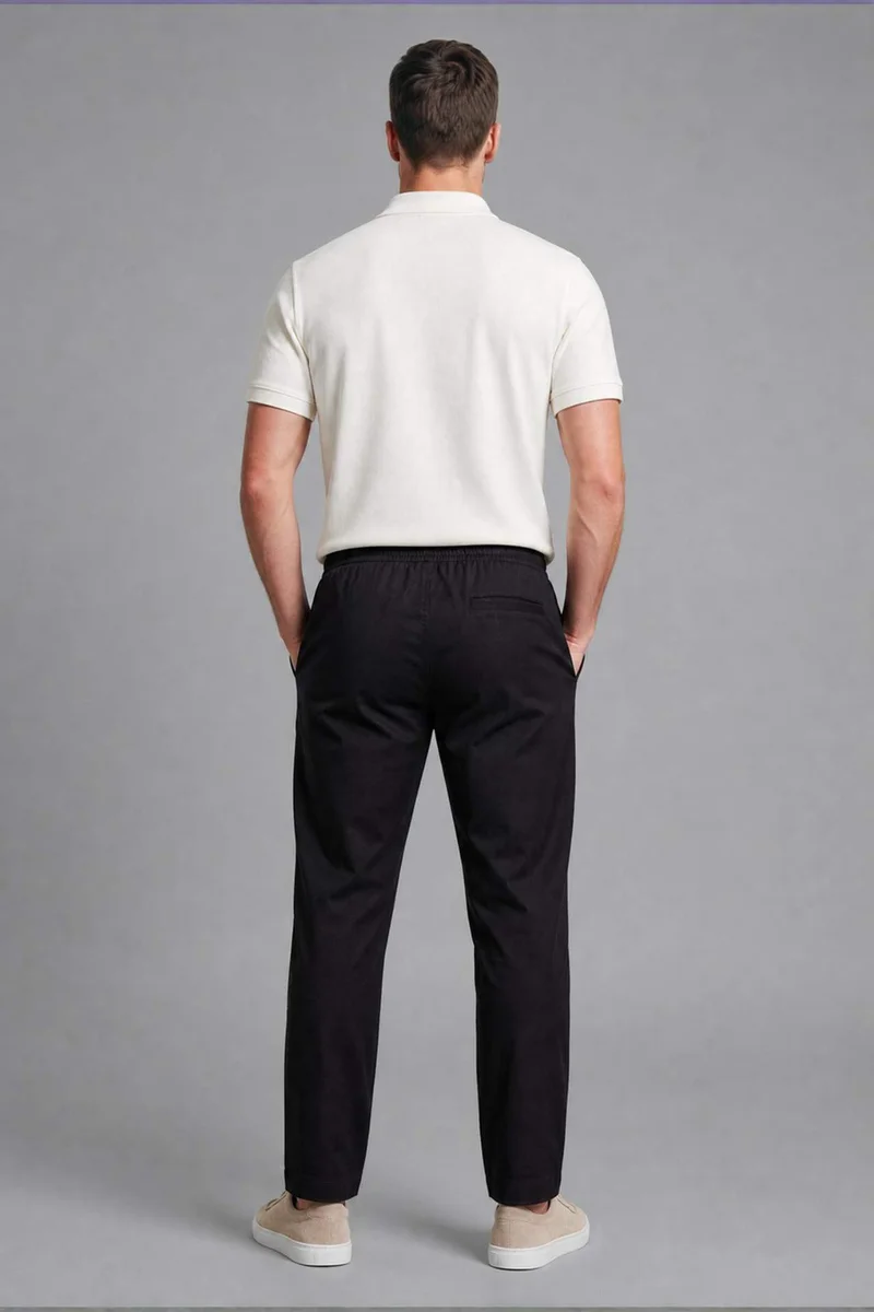 Defacto  Linen Blend Elastic Waist Regular Fit Black Trousers for Men | Best Price UAE