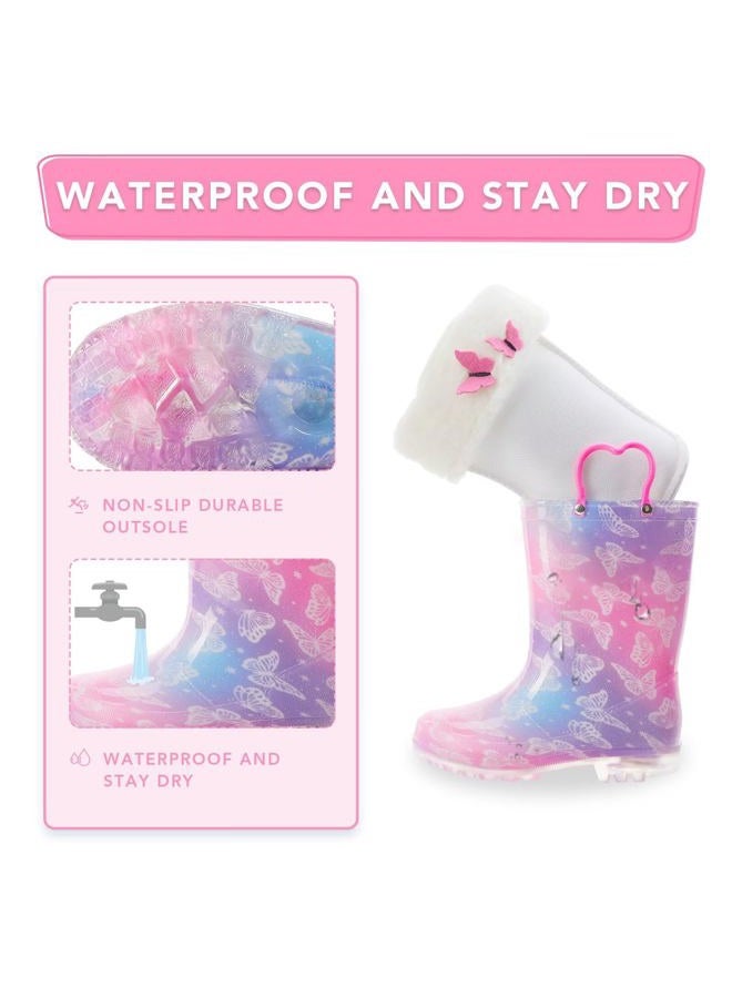 FUNCOO PLUS Toddler Rain Boots Kids Light up Snow Boots Boys Girls Waterproof Winter Boots with Removable Warm Lining, Gradient Butterfly, 9 Toddler - Image 3