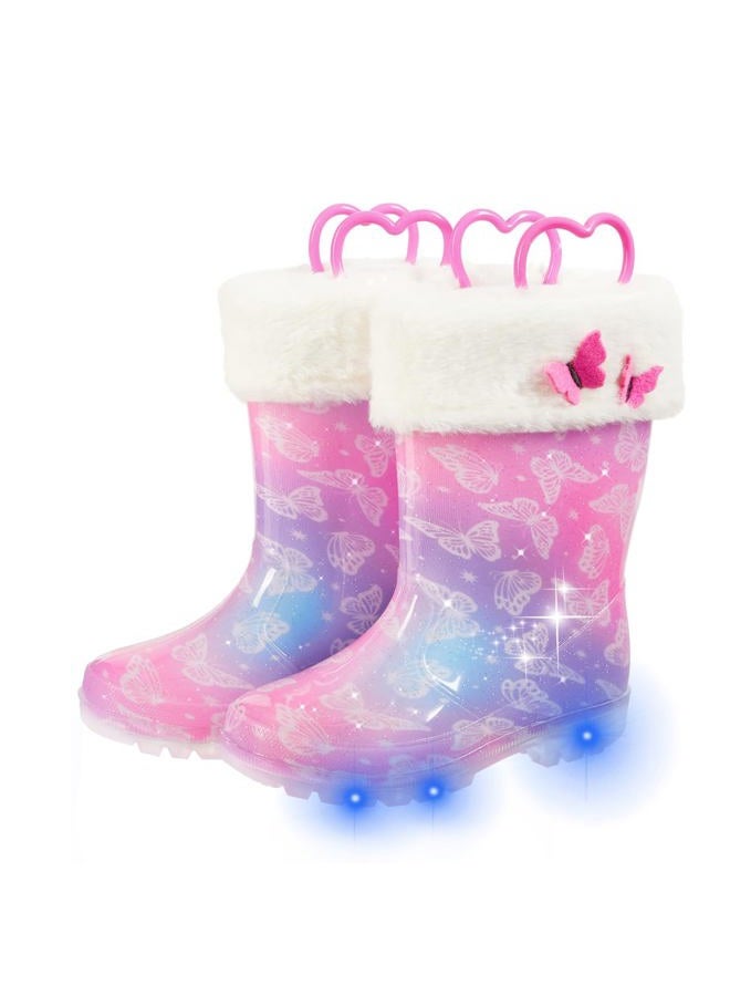 FUNCOO PLUS Toddler Rain Boots Kids Light up Snow Boots Boys Girls Waterproof Winter Boots with Removable Warm Lining, Gradient Butterfly, 9 Toddler - Image 1