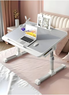 Taimi Multipurpose Bed Table, Portable Mini Study Desk for Gaming, Eating, and Working, Adjustable Standing Desk with Removable Baffle, 40x60x27-40cm, Folding Bed Tray with Card Slot, USB Charging, Eye Protection Lamp, Drawer, Bookshelf, Anti-Slip Tray, and Hand Guard  - Image 1