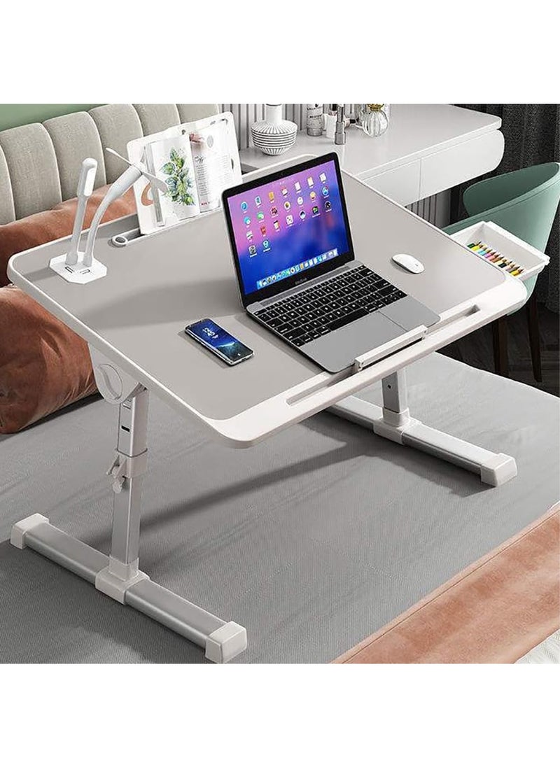 Taimi - Multipurpose Bed Table, Portable Mini Study Desk for Gaming, Eating, and Working, Adjustable Standing Desk with Removable Baffle, 40x60x27-40cm, Folding Bed Tray with Card Slot, USB Charging, Eye Protection Lamp, Drawer, Bookshelf, Anti-Slip Tray, and Hand Guard - Image 1