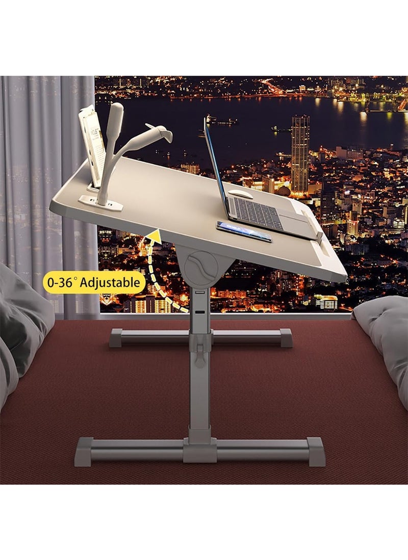 Taimi - Multipurpose Bed Table, Portable Mini Study Desk for Gaming, Eating, and Working, Adjustable Standing Desk with Removable Baffle, 40x60x27-40cm, Folding Bed Tray with Card Slot, USB Charging, Eye Protection Lamp, Drawer, Bookshelf, Anti-Slip Tray, and Hand Guard - Image 1