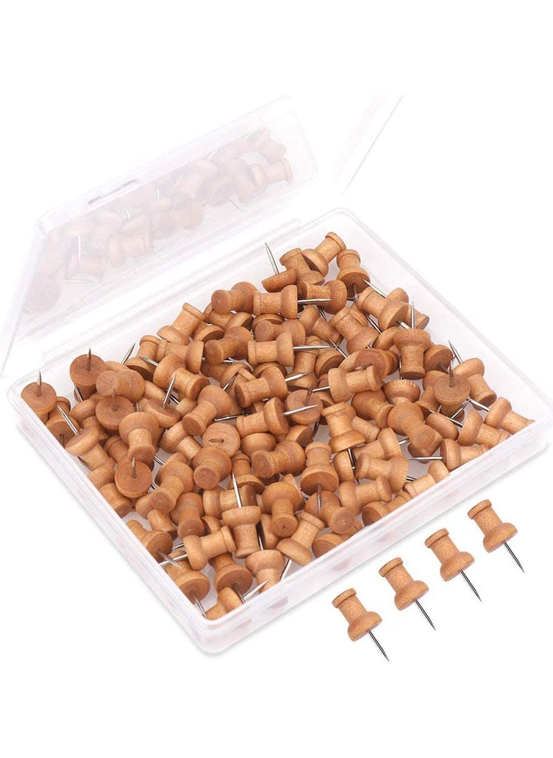 SYOSI Wood Push Pins 100pcs Drawing for Cork Notice Board Thumb Tacks Wooden Map Standard Clear Steel Point Office Corkboard  - Image 1