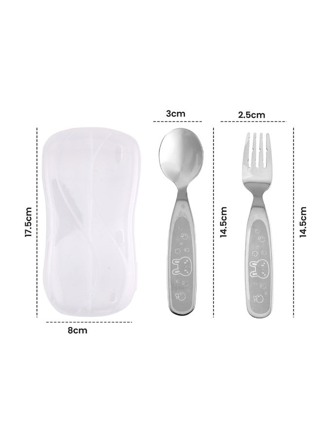 CRAVISTA Kids Cutlery Set with Case – Stainless Steel Fork and Spoon for Toddlers and Children – Travel Friendly Flatware with Animal Print Handle – School Lunch Box Utensils (Bunny) - Image 4