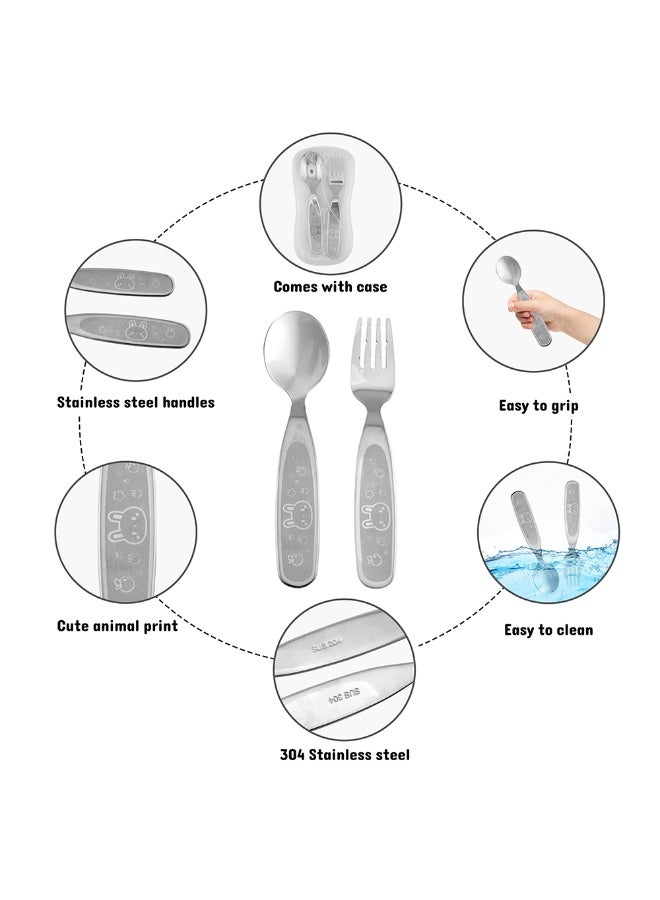 CRAVISTA Kids Cutlery Set with Case – Stainless Steel Fork and Spoon for Toddlers and Children – Travel Friendly Flatware with Animal Print Handle – School Lunch Box Utensils (Bunny) - Image 3