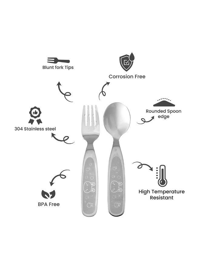 CRAVISTA Kids Cutlery Set with Case – Stainless Steel Fork and Spoon for Toddlers and Children – Travel Friendly Flatware with Animal Print Handle – School Lunch Box Utensils (Bunny) - Image 2