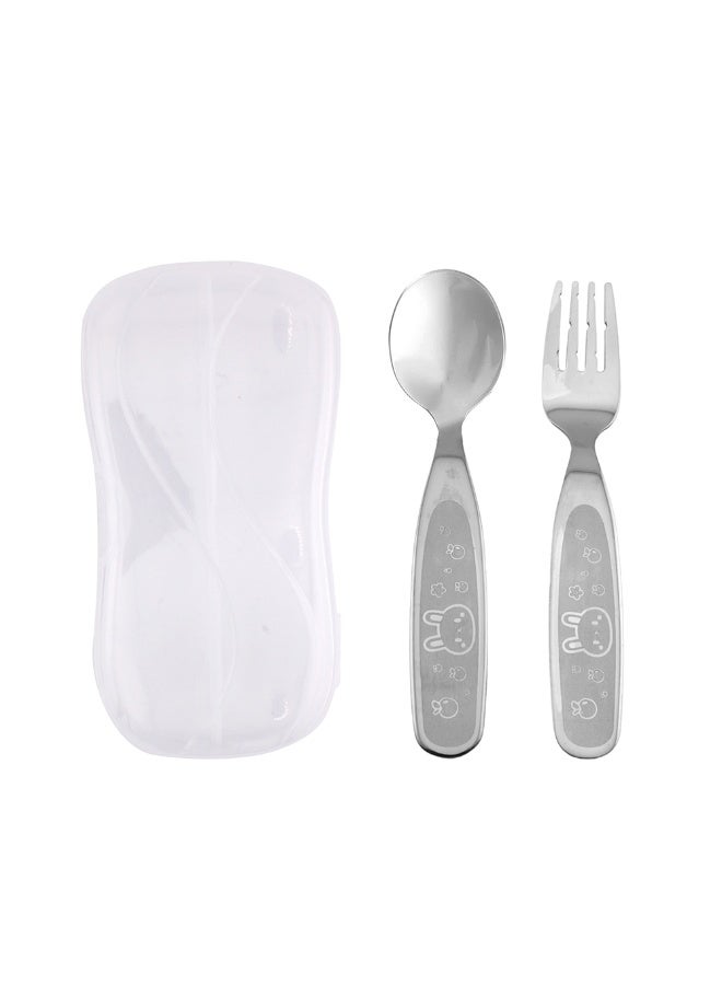 CRAVISTA Kids Cutlery Set with Case – Stainless Steel Fork and Spoon for Toddlers and Children – Travel Friendly Flatware with Animal Print Handle – School Lunch Box Utensils (Bunny) - Image 1