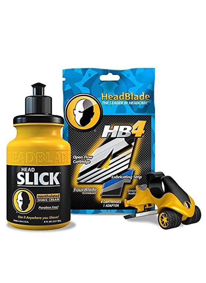 HeadBlade - Atx Men'S Head Shaving Basics Bundle With 8Oz Headslick Cream Razor Blade Refills Close Shave Kit With An Easier And Faster Shave - Image 1