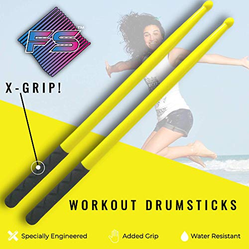 FITSTIX عصي FITSTIX لتمارين اللياقة البدنية والفصول الهوائية، عصي الطبول قوية وخفيفة الوزن تجعلها إضافة ممتعة لأي روتين أو فصل تمرين. (أصفر + FITGRIPS) - Image 3