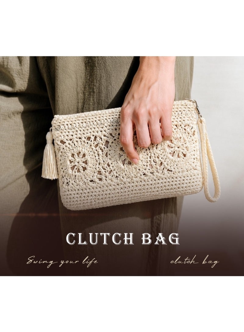 Antikiano Handmade Crochet Clutch Bag for Women – Boho Macrame Wristlet Purse – Elegant Cotton Clutch for Summer, Beach, Travel & Casual Outfit – Beige - Image 2