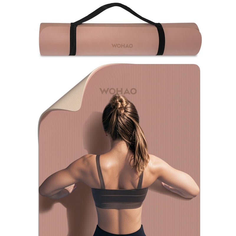 WOHAO Extra Thick 8mm Yoga Mat, 72"x28" Non Slip Exercise Mat, Reversible 2-Sided Dual Color Premium POE Material, with Carrying Strap for Yoga, Pilates, Home Gym - Image 1