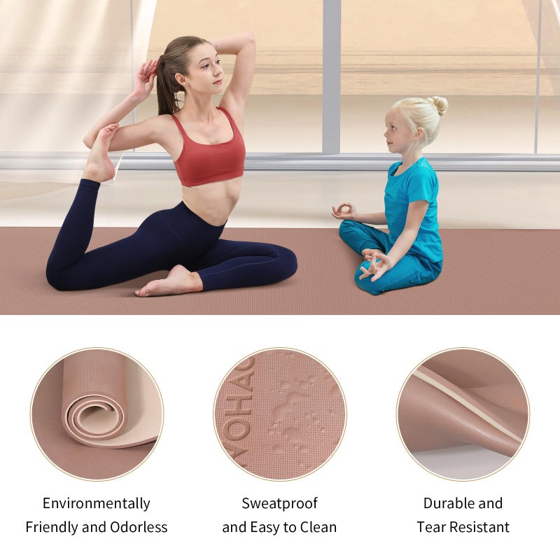 WOHAO Extra Thick 8mm Yoga Mat, 72"x28" Non Slip Exercise Mat, Reversible 2-Sided Dual Color Premium POE Material, with Carrying Strap for Yoga, Pilates, Home Gym - Image 4