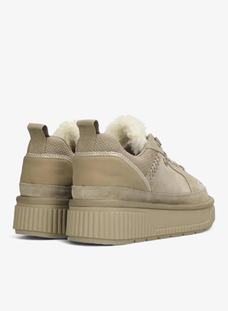 MEXX Panelled Lace-Up Sneakers with Faux Fur Trim