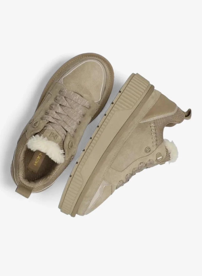 MEXX Panelled Lace-Up Sneakers with Faux Fur Trim