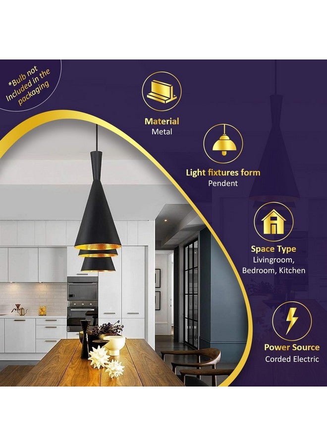 Lexton Single Head Metal Cone Shade Pendant Light | for Bedroom, Kitchen, Restaurant, Indoor Outdoor or Home Decoration (Black, Pack of 1) (Bulb Not Included) - Image 5