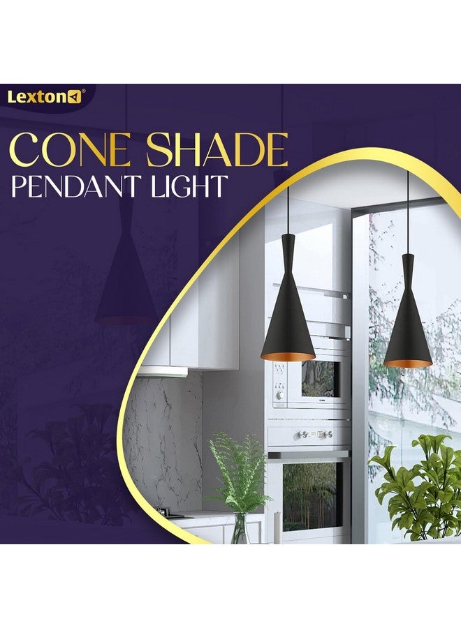 Lexton Single Head Metal Cone Shade Pendant Light | for Bedroom, Kitchen, Restaurant, Indoor Outdoor or Home Decoration (Black, Pack of 1) (Bulb Not Included) - Image 2