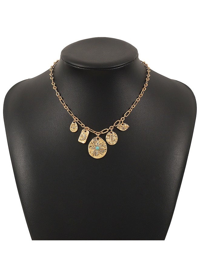 Beyond Retro Gemstone Discs Necklace, Anti Rust and Anti Fading 14k Gold Plated Necklace, Fashion Jewelry Gift (Golden)  - Image 2