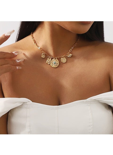 Retro Gemstone Discs Necklace, Anti Rust and Anti Fading 14k Gold Plated Necklace, Fashion Jewelry Gift (Golden)