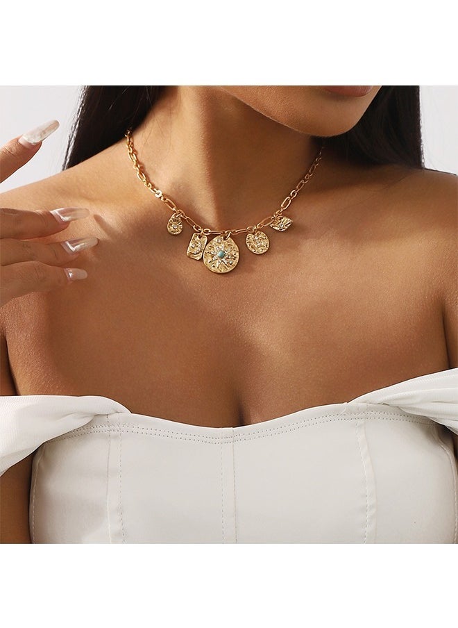 Beyond Retro Gemstone Discs Necklace, Anti Rust and Anti Fading 14k Gold Plated Necklace, Fashion Jewelry Gift (Golden)  - Image 1