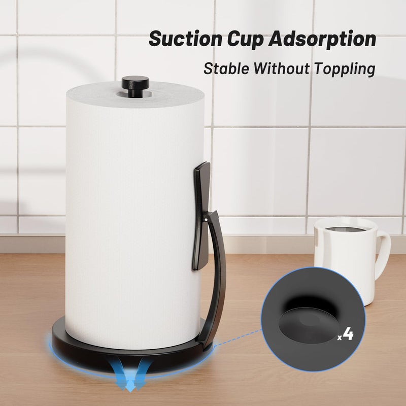 VEHHE Paper Towel Holder Countertop, Black Paper Towel Holder with Spring Activated Arm and Damping Effect, Simply Tear Paper Towel Stand for Bathroom and Kitchen (Black) - Image 3