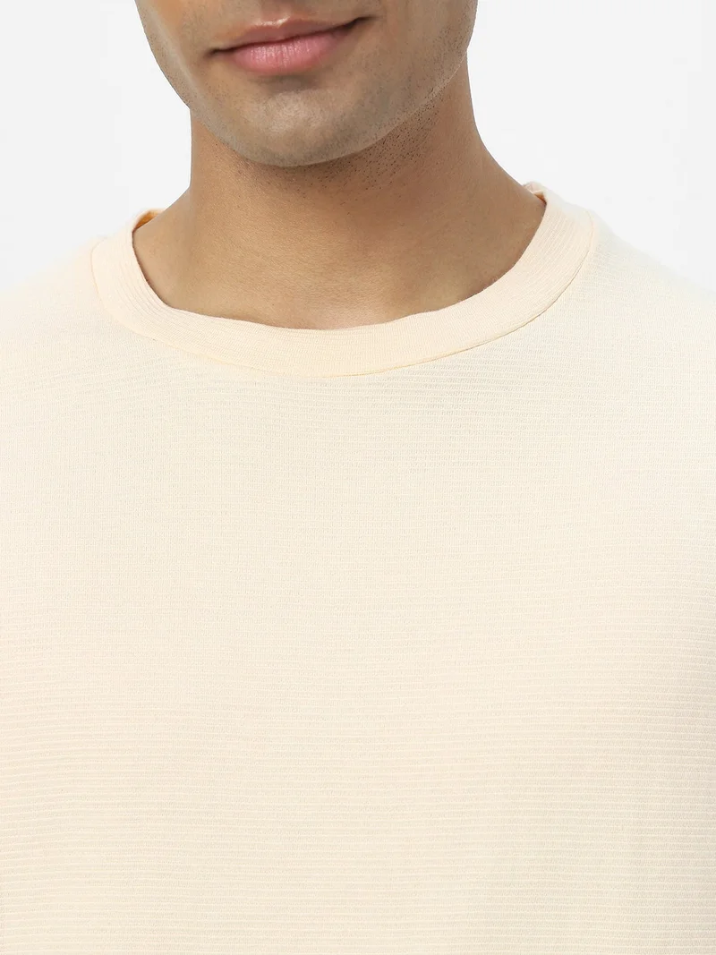 Urbano Fashion  Urbano Fashion Men's Cloud Cream Textured Round Neck Oversized Half Sleeve Cotton T-Shirt  | Best Price UAE