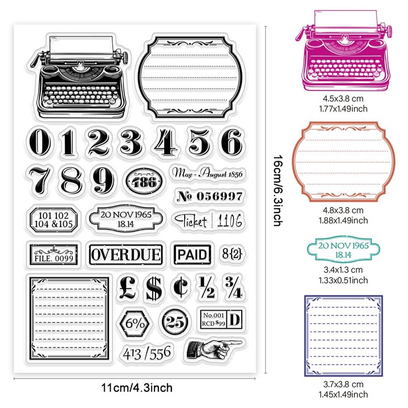 CHGCRAFT Vintage Typewriter Numbers Tags Clear Stamp Custom Silicone Clear Stamps for DIY Scrapbooking Photo Album Decorative Cards Making, Number, 6.3X 4.33x 0.12inch - Image 2