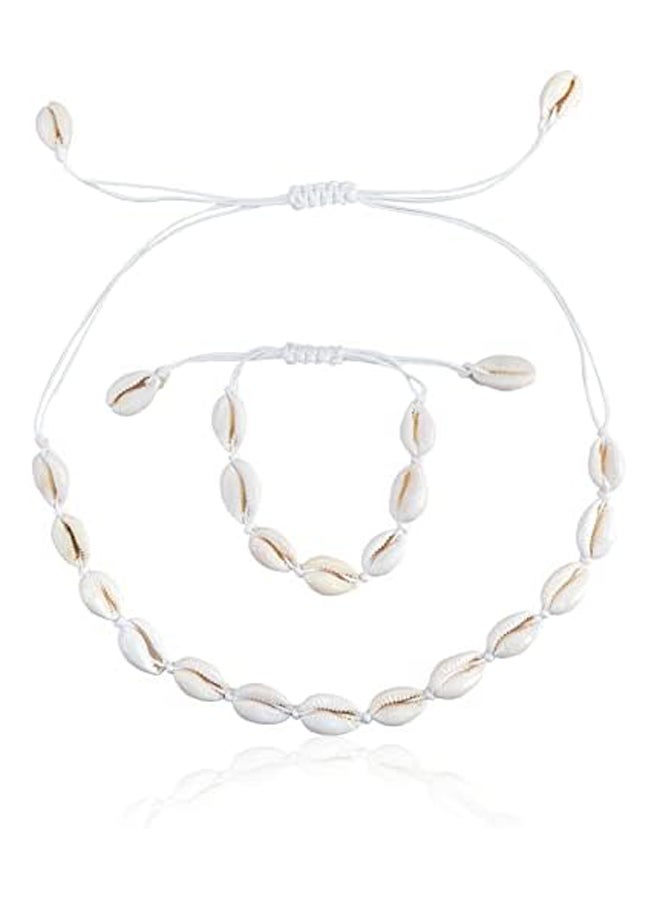 2pcs Shell Necklace Bracelet Seashell Beaded Choker Necklace Shell Jewellery Adjustable Summer Beach Clavicle  Mother's Day Gift, SHELL  - Image 1