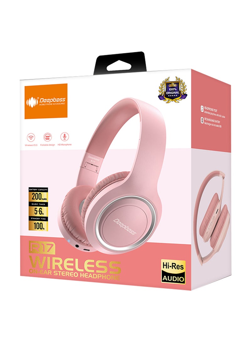 Deepbass سماعات رأس لاسلكية فوق الأذن R17 عالية الدقة - 5.6 ساعة تشغيل، 100 ساعة في وضع الاستعداد، صوت بجودة الاستوديو - وردي - Image 4