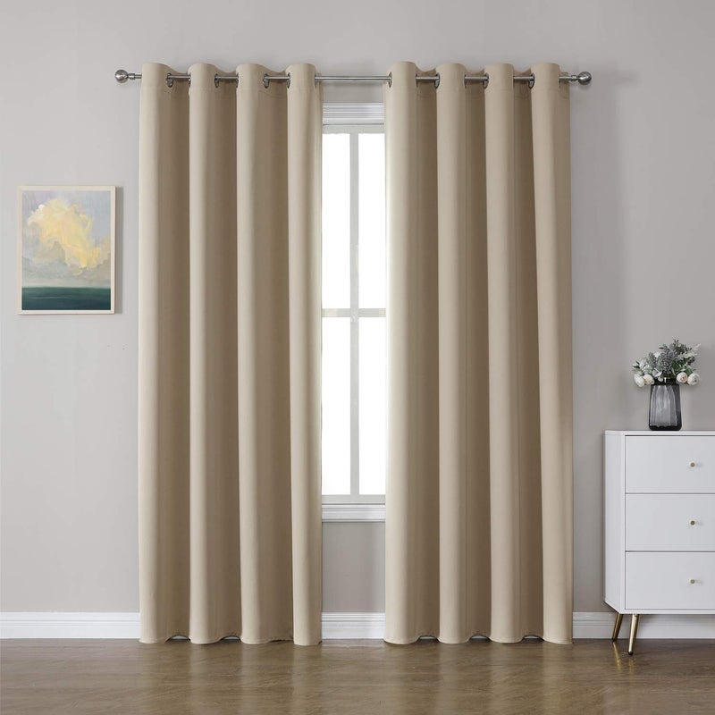 CUCRAF Blackout Curtains for BedroomRoom Darkening Thermal Insulated Curtains for Living Room BalconyGrommet Noise Reducing Window DrapesSet of 2 Panels 52 x 96 Inch Beige