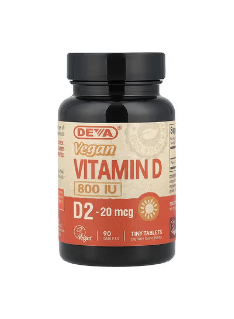 Deva Vegan Vitamin D2, 20 mcg (800 IU), 90 Tablets