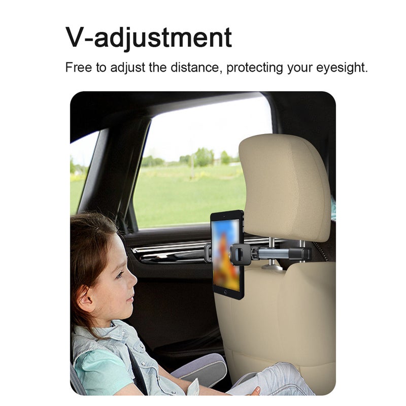 Headrest Phone Mount: Grey Universal Ball Design - Retractable Clamp Arm For 135-230mm Devices Headrest Tablet Mount For Backseat Car Viewing & Charging - Image 4