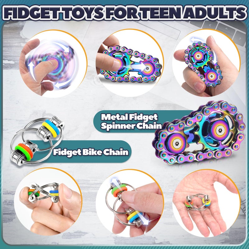 Chilvil 8Pcs Fidget Toys Adults Fidgets Spinner Autism Sensory Pack Spiky Sensory Rings for Anxiety Metal Bike Chain Roller Cool Gadgets for Teen Boys ADHD Silent Stress Relief Office Desk Toy Adults Gift - Image 3