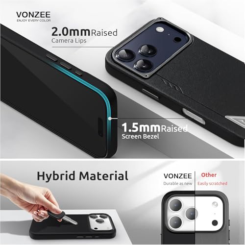 VONZEE Hybrid Shockproof Back Cover Case Compatible with iPhone 17 Pro Max 6.9'', TPU+ Polycarbonate Transparent Anti-Yellow Non-Slip Full-Body Protection Back Phone Case - Black - Image 4