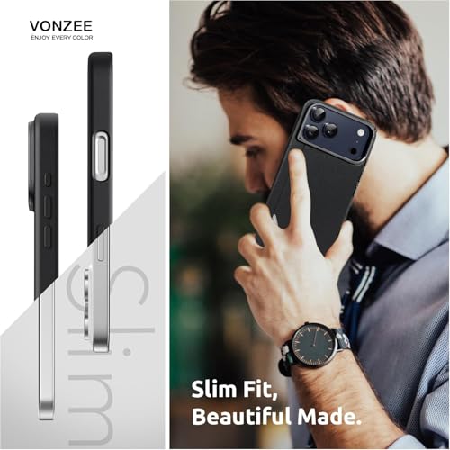 VONZEE Hybrid Shockproof Back Cover Case Compatible with iPhone 17 Pro Max 6.9'', TPU+ Polycarbonate Transparent Anti-Yellow Non-Slip Full-Body Protection Back Phone Case - Black - Image 3