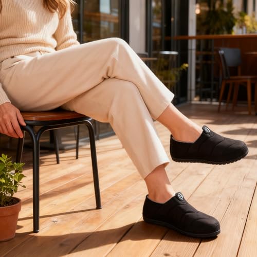 LongBay Women's Comfy Slippers Indoor Outdoor House Shoes with Removable Insole & Non-Slip Sole Black, 8-9 - Image 2