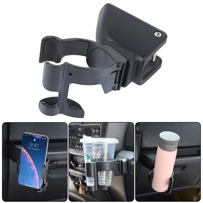 Savadicar TJ Grab Bar MultiFunction Phone Mount 2 in 1 Bolton Cup Holder Stand DrinkPhone Holder Compatible with 19962006 Jeep Wrangler TJ 2 Door  4 Door Interior Accessories Black