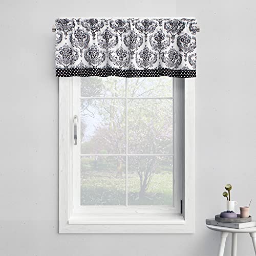 Bacati - Classic Damask White/Black Window Valance54 x 15 inches 100 Cotton Percale Light Filtering - Image 1