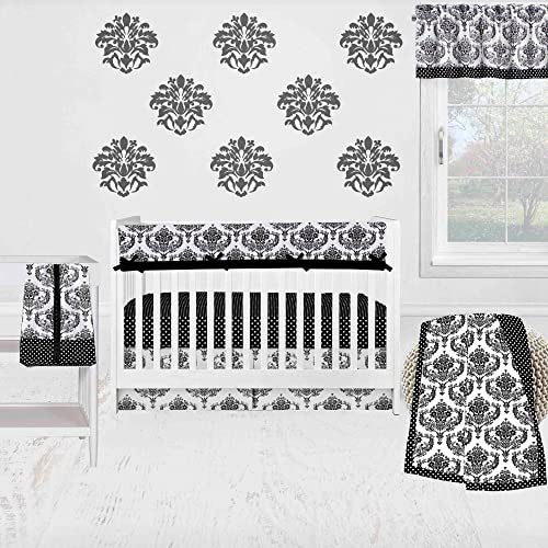 Bacati - Classic Damask White/Black Window Valance54 x 15 inches 100 Cotton Percale Light Filtering - Image 3
