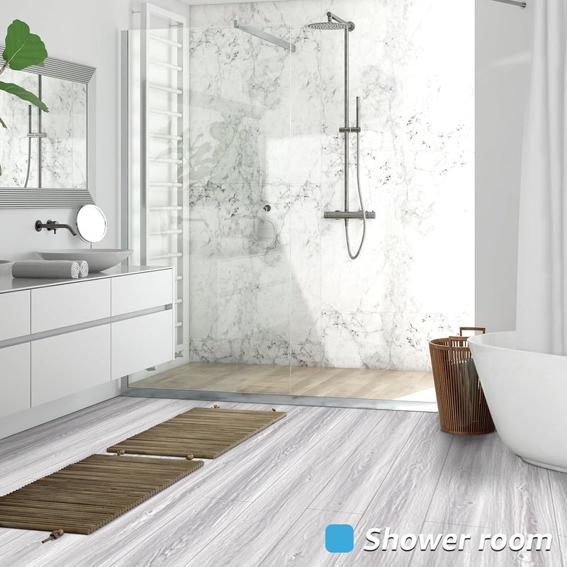 Art3d 60 Sq.ft Peel and Stick Floor Tiles, 40Pcs Luxury Vinyl Plank Flooring Wood Look, Adhesive and Waterproof Tile Sticker for Bedroom, Living Room, Kitchen, White/Grey - Image 4