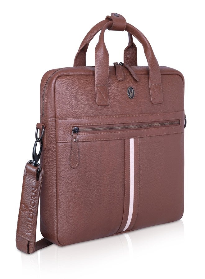 WildHorn Premium Leather Laptop Bag for Men | 16 Inch Office Laptop Messenger Bag | Stylish Briefcase with Adjustable Shoulder Strap & Handle | Messenger Bag for Office Use (WALNUT) - Image 1