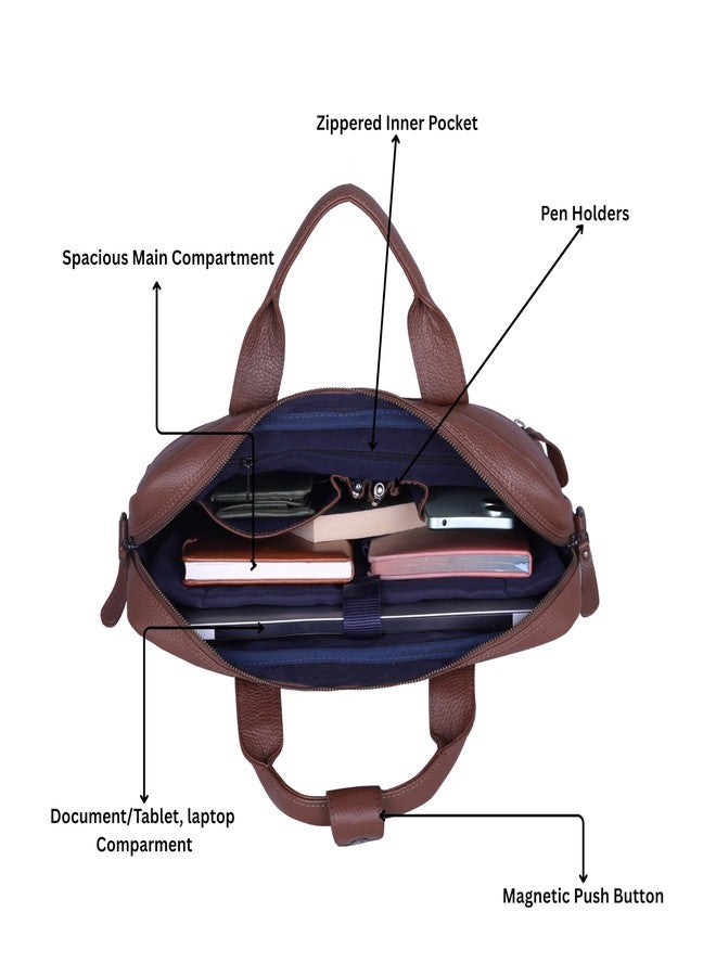 WildHorn Premium Leather Laptop Bag for Men | 16 Inch Office Laptop Messenger Bag | Stylish Briefcase with Adjustable Shoulder Strap & Handle | Messenger Bag for Office Use (WALNUT) - Image 3
