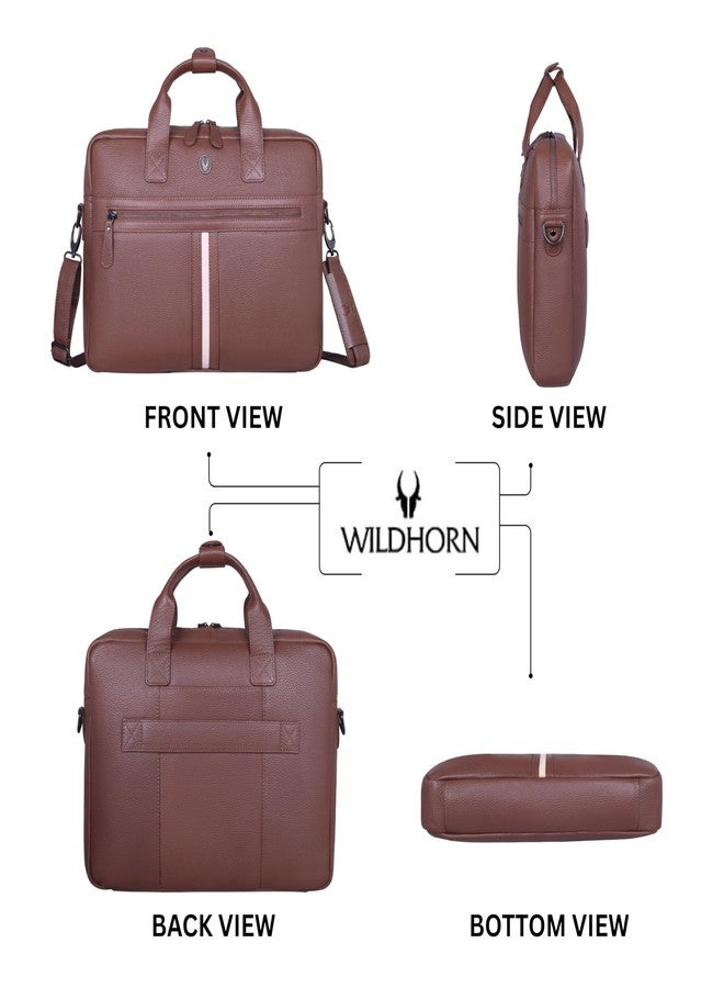 WildHorn Premium Leather Laptop Bag for Men | 16 Inch Office Laptop Messenger Bag | Stylish Briefcase with Adjustable Shoulder Strap & Handle | Messenger Bag for Office Use (WALNUT) - Image 4