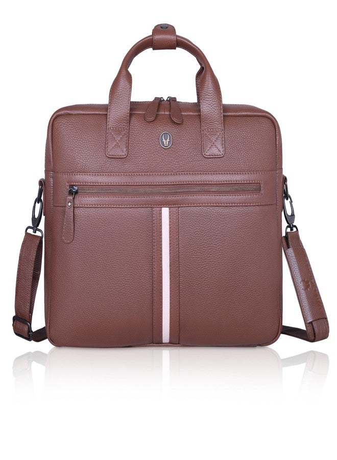 WildHorn Premium Leather Laptop Bag for Men | 16 Inch Office Laptop Messenger Bag | Stylish Briefcase with Adjustable Shoulder Strap & Handle | Messenger Bag for Office Use (WALNUT) - Image 2