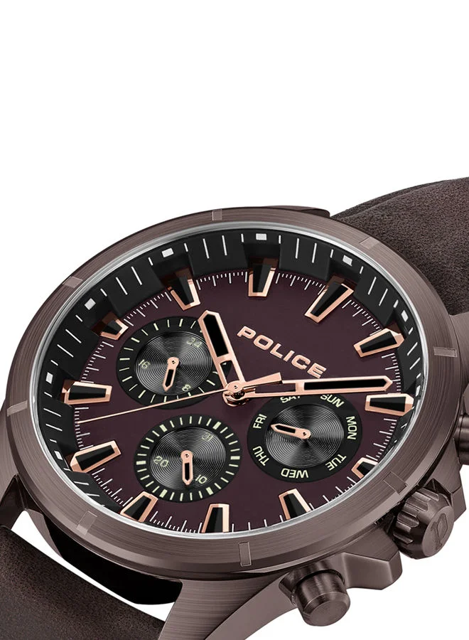 بوليس POLICE - Malawi Watch For Men Burgundy Brown Leather Strap - PEWJF0005802